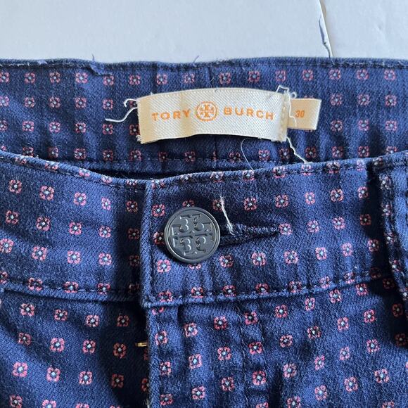 Tory Burch Emmy Ankle Skinny Pants jeans Navy blue Daisy Dots size 30 preppy - Picture 3 of 7